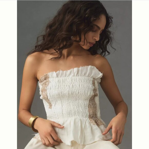 Brand New By Anthropologie Smocked Linen Tube Top - Picture 1 of 8